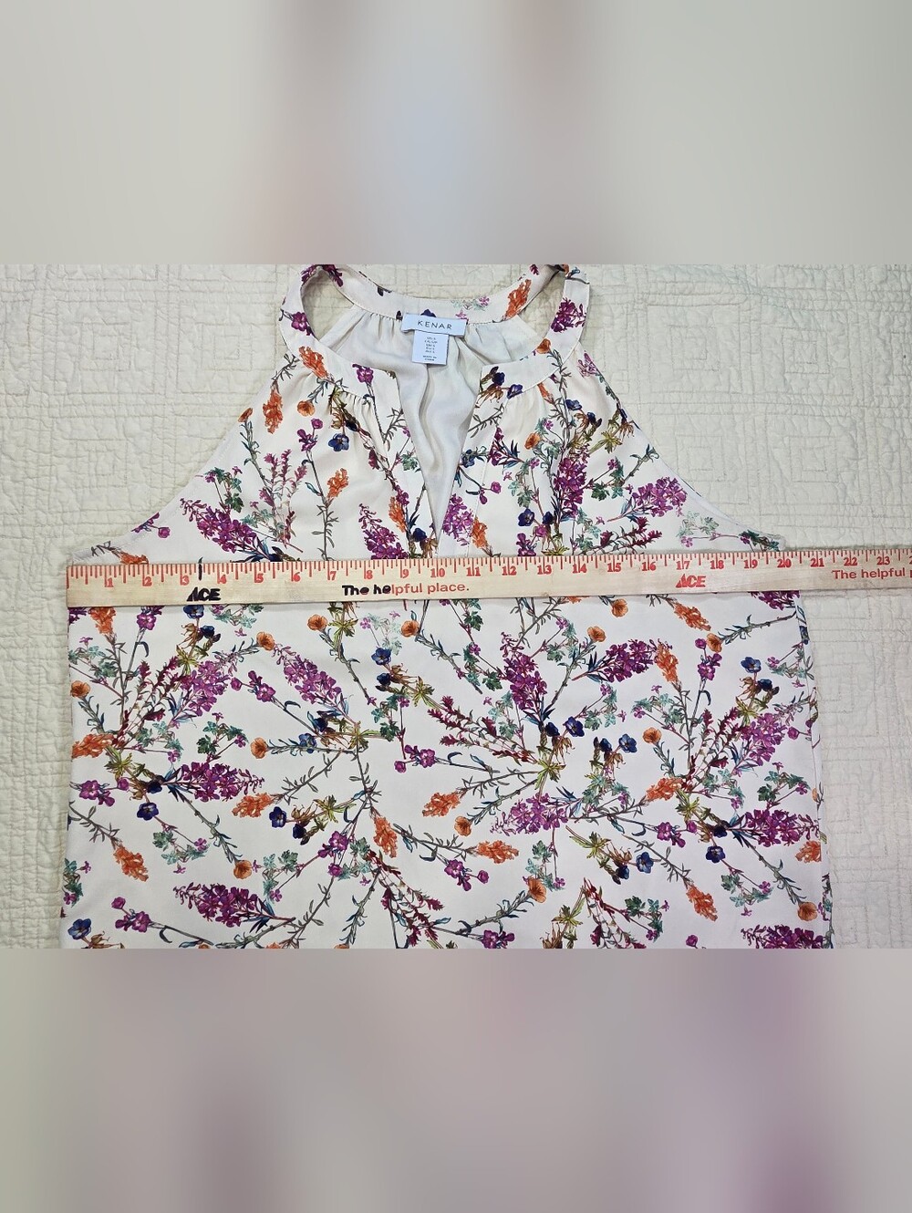 Kenar Floral Sleeveless Blouse Halter Racerback Split V-Neck Tank Pleated Size S - Picture 5 of 9